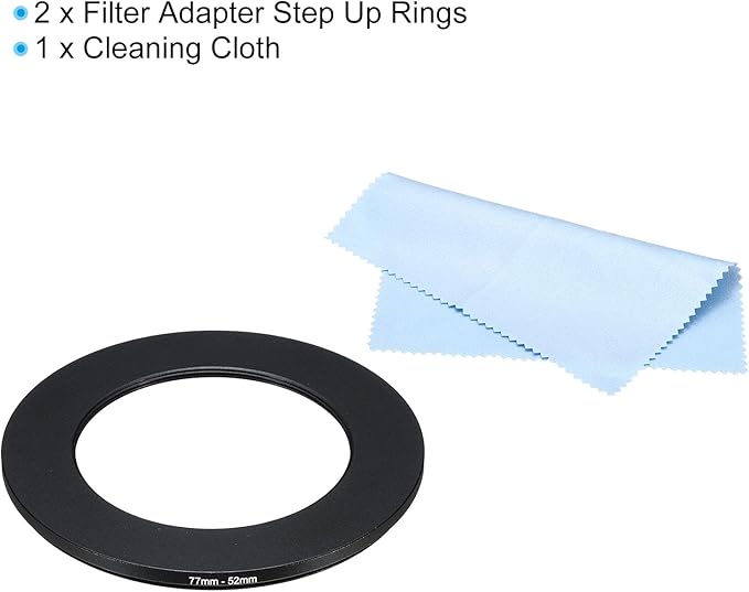 PATIKIL 77mm-52mm Metal Step Down Ring with Cleaning Cloth, 2 Pack Camera Lens Filter Adapter Ring Aluminum Filter Adapter Ring for Camera Lenses Hood, Black