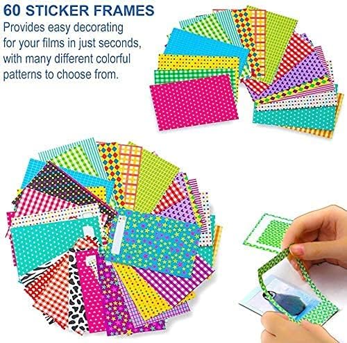 Fujifilm Instax Mini Instant Film (2 Pack, 40 Sheets) 5 Plastic Desk Frames + 60 Sticker Frames + 2 Packs Corner Stickers