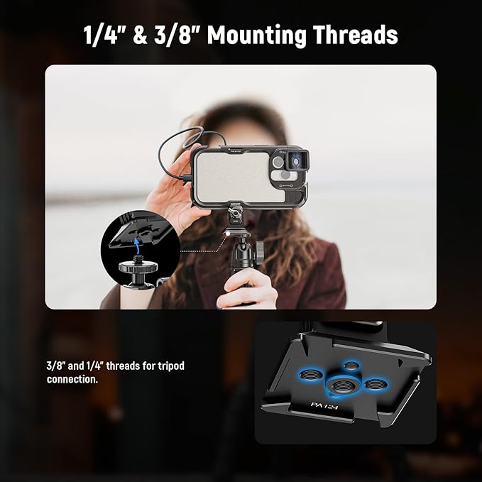 NEEWER Phone Tripod Mount with Arca Type Base, 1/4" Threads, Quick Release Clamp Compatible with iPhone 16 Pro Max S25 Ultra Phone Cage DJI RS4 Mini RS4 RS3 Pro RS2 RSC2, PA124