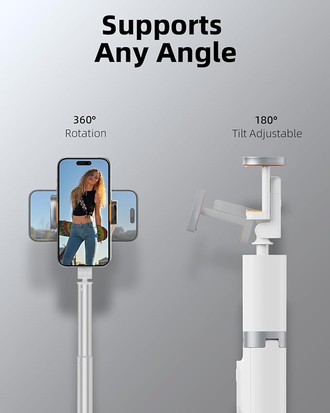 TODI 63" Phone Tripod, Extendable Selfie Stick with Wireless Remote and Phone Holder, Portable All-in-1 Cell Phone Tripod Stand for Video Recording, Compatible with iPhone/Android (White) (Pack of 2)