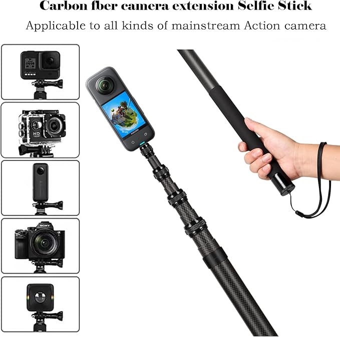 118 Inch/3m Carbon Fiber Invisible Extension Selfie Stick for Insta360 Insta 360 X5/X4/X3/X2/ONE RS Action Camera Accessories