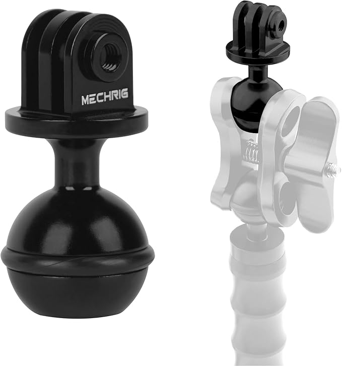 Mechrig Ball Mount Adapter,1" Ball Aluminum for Gopro Hero13/12/11/10 Insta360 X4/X3 DJI Action 5 Pro and Other Action Cameras,Compatible with RAM Ball Head Mounts B Size Double Socket Arm (MR63031)