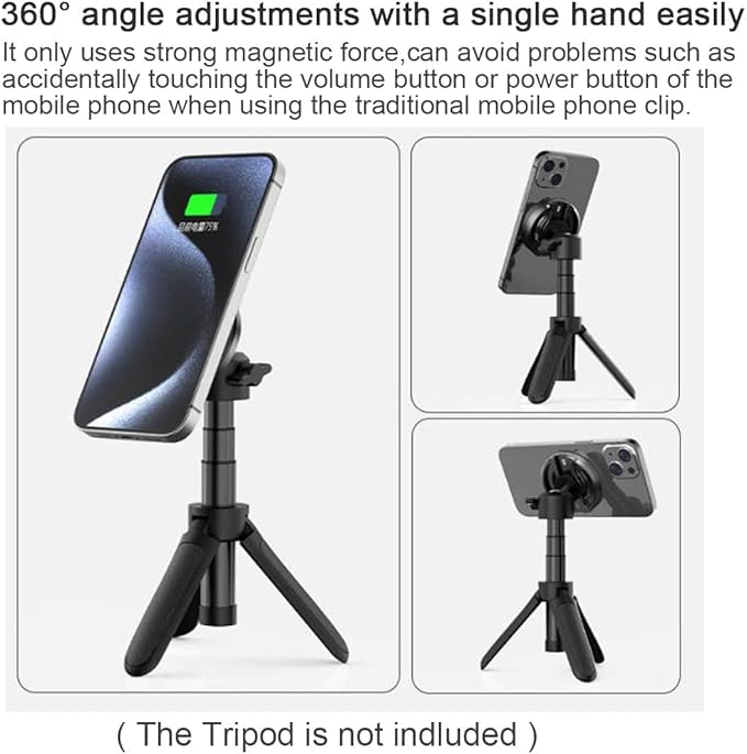 Magnetic Phone Tripod Mount Adapter with 1/4" Screw Holes and Cold Shoe Compatible with Magsafe iPhone 16/15/14/13/12 Pro Max for Magsafe Case/Cover, Tripod, Selfie Stick, Ballheads