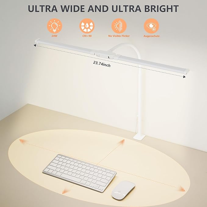 Dual-Head LED Desk Lamp for Office Home, Adjustable Flexible Eye-Caring Desk Light, 5 Modes 10 Brightness Adjustment, USB Adapter Desk Lamp with Clamp-ST-W