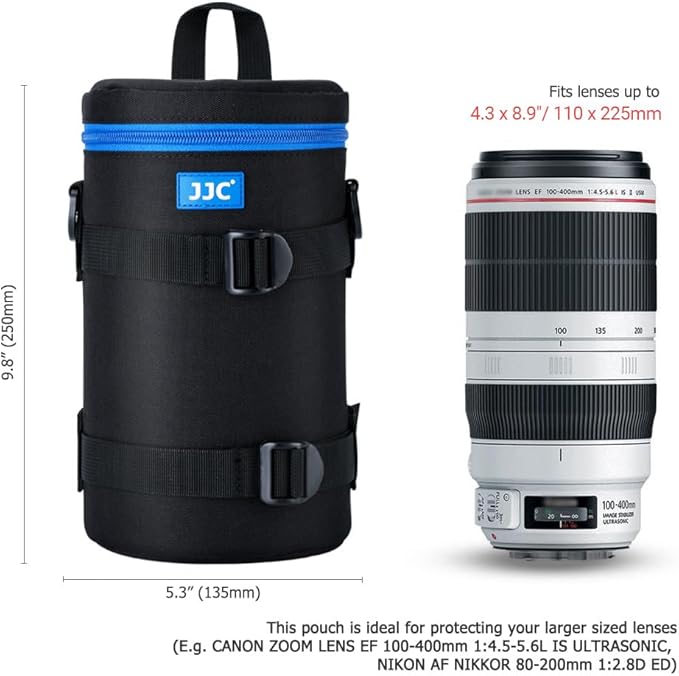 JJC Camera Lens Pouch Case for Canon RF 600mm EF 70-200mm Nikon Nikkor AF-S 70-200mm AF 80-200mm & More, Zipper Polyester Lens Protective Bag Interior Size 4.3x8.9”
