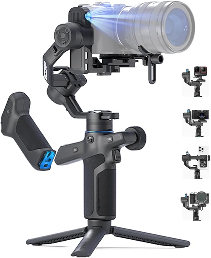 FeiyuTech SCORP Mini 3 Pro Camera Gimbal with AI Tracker,Detachable Remote Handle All in One Camera Stabilizer,for Sony/Canon/Nikon/Gopro11/DJI Action 5 pro/iPhone 16,Payload 4.4lbs,Bluetooth Control