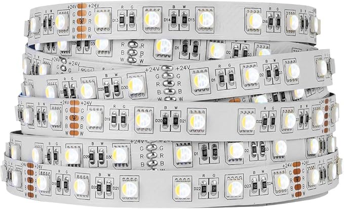BTF-LIGHTING 5050 RGBW RGB+Cool White(6000K-7000K) 4 Colors in 1 LED Tape Light DC24V 5m 16.4ft 60LED/m Multi-Colored IP30 White 12mm PCB for Bedroom Kitchen Home Decoration(No Adapter or Controller)