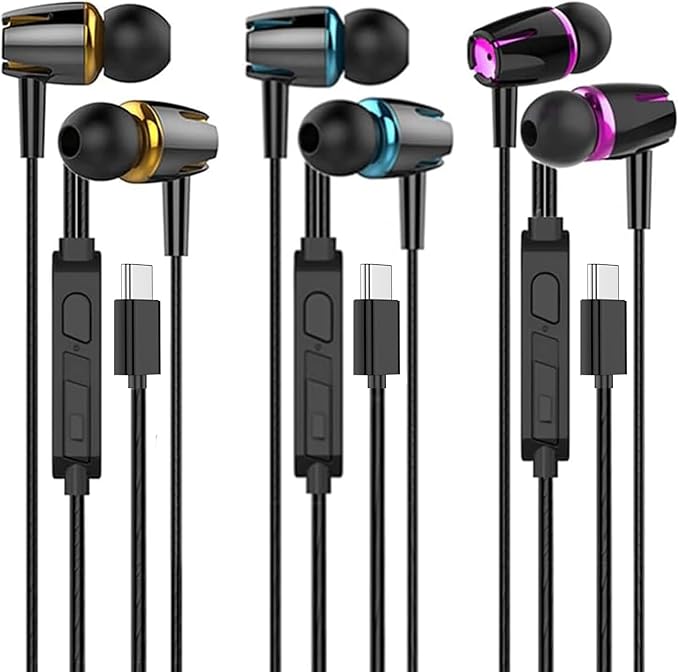 3Pack of USB C Headphones for iPhone 17 16 15 Pro Max,Type C Wired Earbuds Magnetic Bass Noise Canceling in-Ear Earphones with Microphone for iPad 10 Pixel 9 8 for Galaxy S25 Ultra S24 S23 A16 A56