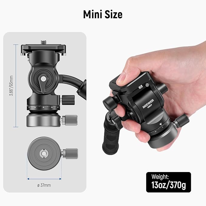 NEEWER Tripod Fluid Head with +/-10° Leveling Base, Metal Drag Pan Tilt Head Mount with Arca Type QR Plate Telescopic Handle Cleaning Cloth for Compact DSLR Camera Camcorder, Max Load 8.8lb/4kg, GM27