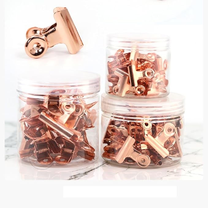 YUCHIYA 10 Pack Bulldog Clips with Push-pins for Corkboard,Metal Clips for Crafts, Metal Binder Clips for Pictures, Spring Paper Clamps for Office Documents (Rose Gold,2inch)