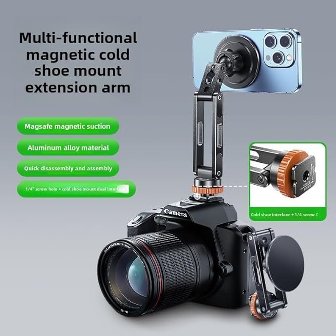 Magnetic Phone Holder with Cold Shoe Mount, Quick-Release Clamp Extension Rod, 1/4" Screw for Camera Field Monitor, Vlogging and Filmmaking Video Rig