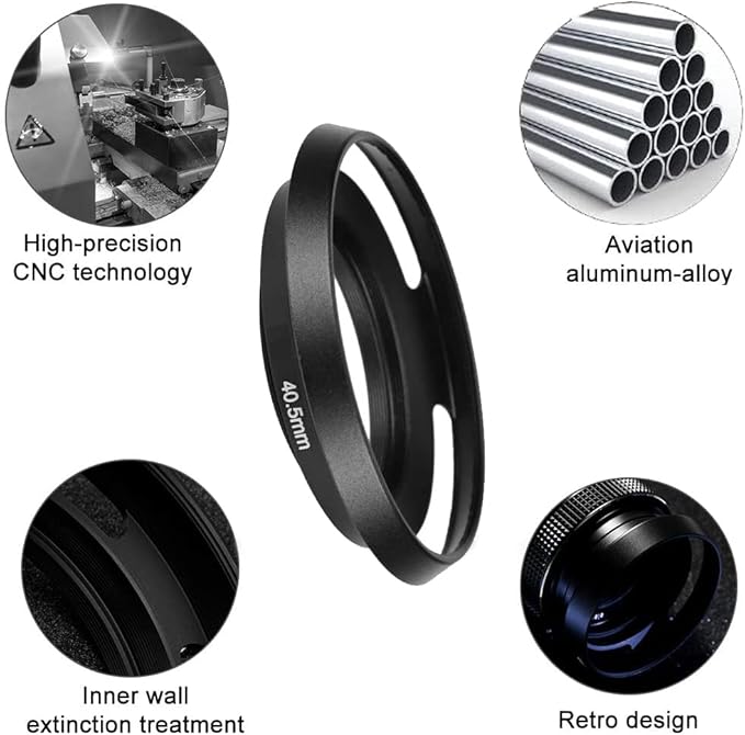 40.5mm Metal Lens Hood & Lens Cap Compatible for Sony A6600 A6400 kit E-Mount 16-50mm Lens, for Nikkor 10-30mm Lens (1+1 Pack)