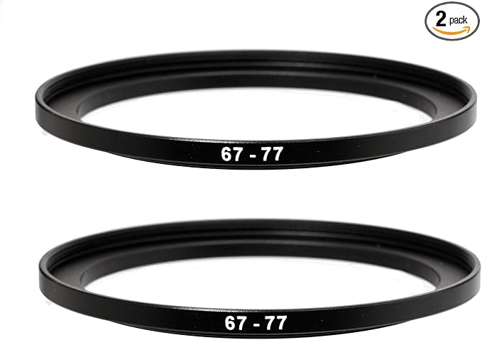 (2 Pcs) 67-77MM Step-Up Ring Adapter, 67mm to 77mm Step Up Filter Ring, 67mm Male 77mm Female Stepping Up Ring for DSLR Camera Lens and ND UV CPL Infrared Filters