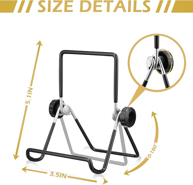 Kenning 24 Pack Book Stand, Foldable Picture Holders for Tables, 3.54'' X 5.12'' Metal Plate Stands for Display Photo Easel Cutting Board Record Frame Holder (Black)
