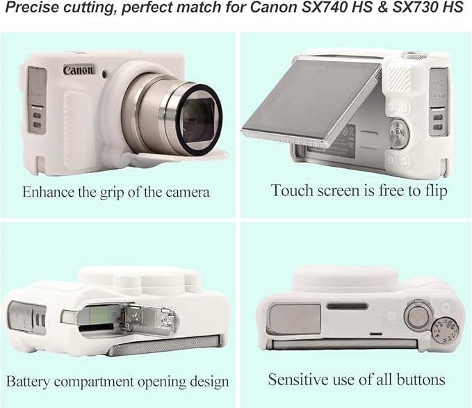 Pocoukate Case for Canon PowerShot SX740 HS Camera, Soft Silicone Protective Cover Skin with Removable Lens Cover for SX740/SX730 HS Accessories Rubber with Tempered Glass Screen Protector - White