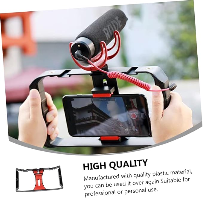 NUOBESTY Smartphone Radio Rig Phone Holder for Filmmaking Handheld Grip Stand for Video Recording Compatible Sturdy Black and Red Design