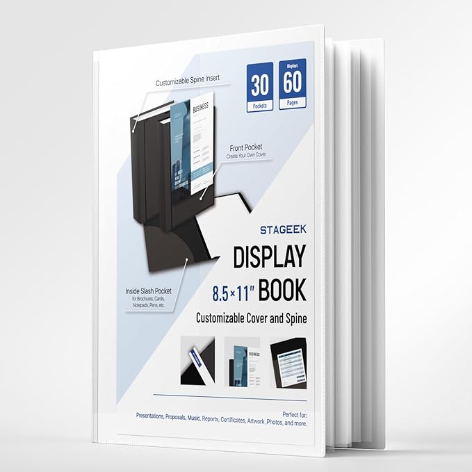 STAGEEK 30-Pocket Portfolio Binder Display 60 Pages, 8.5x11 Binder with Plastic Sleeves, Art Portfolio Folder with Clear Sheet Protectors, Presentation Book for Artwork, Document Organizer