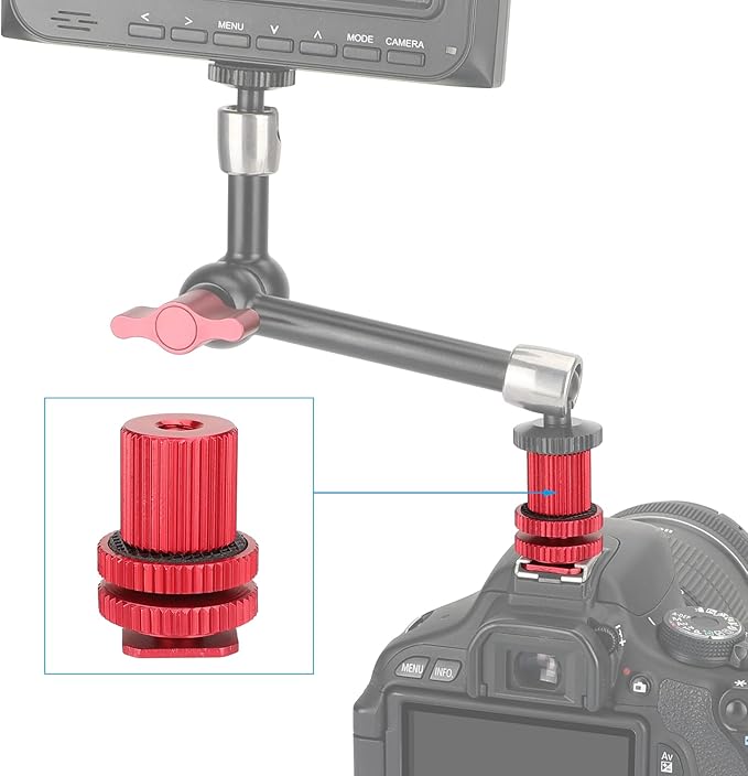 CAMVATE Camera Hot Shoe Mount to 1/4"-20 Female Thread Screw Adapter for DSLR Camera Rig (Red,2 Pieses)-3064