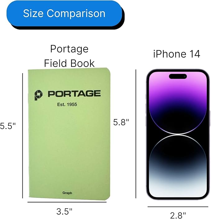 Portage Small Graph Notebook- Notepad for Field Notes, Green Graph Small Sketch Book, Pocket Notebook Journal for Taking Notes in the Field – 3.5 x 5.5 Inches, 64 Pages, (Pack of 6)