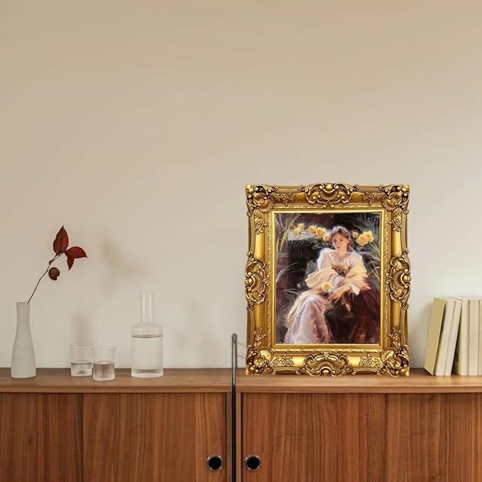 FAYOHOWOODT Vintage Picture Frames 8x10, Antique Gold Frame, Ornate Baroque Photo Frame with Acrylic Glass Front, Tabletop Wall Hanging, Photo Display, Gift Ideas