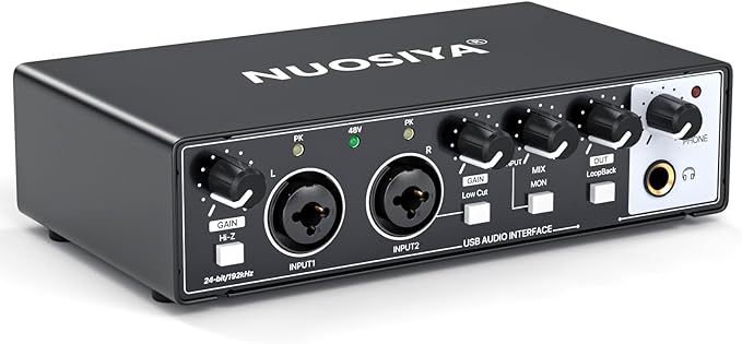 USB Audio Interface for PC Computer Recording Music, Guitar Audio Interface for Mac 24 Bit/192kHz Podcasting Streaming for Vocalist Producer with 48V Phantom Power