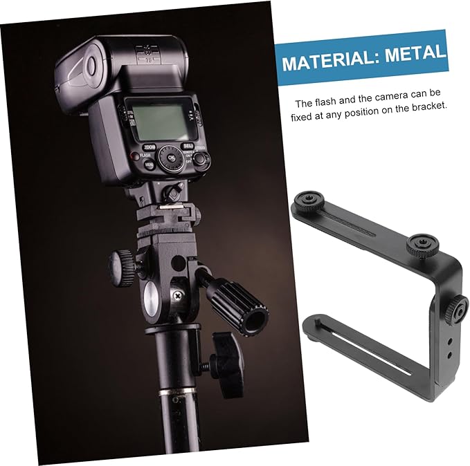 OSALADI Dual Shaped Metal Bracket for DSLR Camcorder Flash Light Holder Photography Accessory with Matte Non Slip Surface for Portrait and Landscape Shots