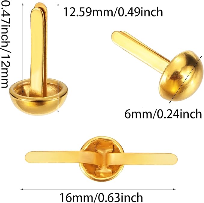 Hotop 500 Pcs Brads for Paper Crafts Metal Round Brass Paper Fasteners for Craft Art Crafting School DIY Supplies(0.24 x 0.47 Inch,Golden)