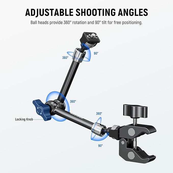 NEEWER ST16C 11" Articulating Magic Arm Super C Clamp Kit, Camera Monitor Mount with 1/4" & 3/8" for ARRI, Cleaning Cloth Compatible with SmallRig DSLR Action Camera Cage Video Light
