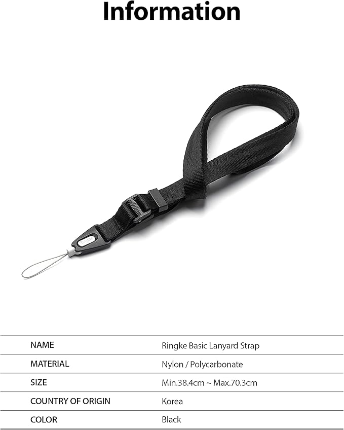 Ringke Lanyard Strap [One-Touch Buckle] Designed for Camera Strap and Phone Strap, Adjustable Sturdy Universal Neck Strap Compatible with Camera and Phone Case - Black