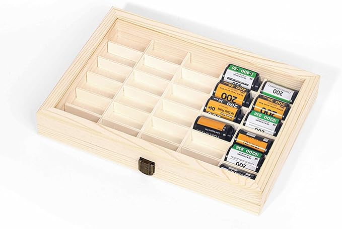 Multipurpose Wooden Film Roll Display Case for Photography Enthusiasts Canister Collector Storage Box with Lid Transparents Organiser