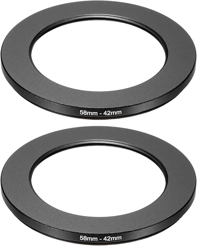 PATIKIL Step Down Ring Adapter 58mm to 42mm, 2 Pcs Filter Step-Down Rings Camera Lens Filters Metal Ring Digital for ND IR DSLR Lenses, Black