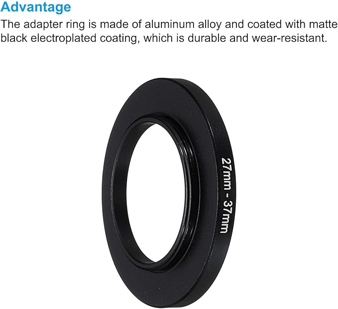 PATIKIL 27mm-37mm Metal Step Up Ring with Cleaning Cloth, 2 Pack Camera Lens Filter Adapter Ring Aluminum Filter Adapter Ring for Camera Lenses Hood, Black