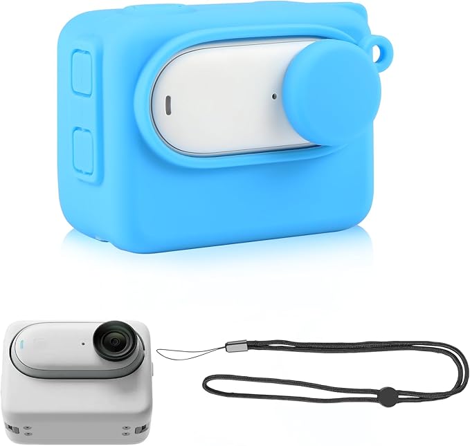 PULUZ Camera Silicone Protective Case for Insta360 GO 3 Camera Charging Case,Soft Silicone Protective Cover with Lens Cap and Anti-Loss Lanyard as Accessories for Insta360 GO 3(Blue)
