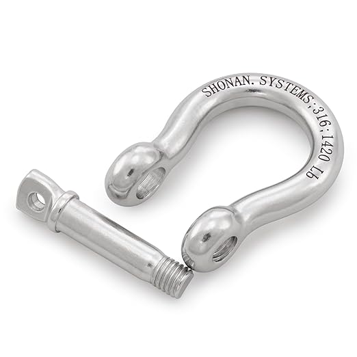 SHONAN 3/8" Bow Shackles, Heavy Duty D Ring Shackle Marine Grade, 2 Pcs Stainless Steel Boat Anchor Kit Large Screw Shackles for Chain or Strap, 1420 Lbs Capacity