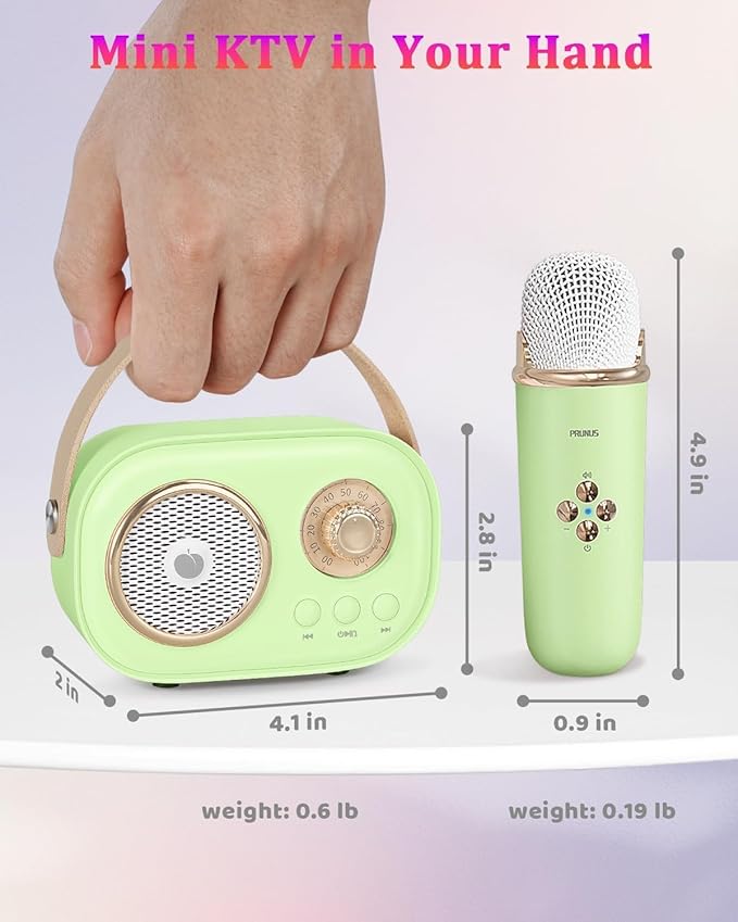 PRUNUS C20 Mini Karaoke Machine,Valentines Day Gifts for Her Him Kids Mens,Portable Bluetooth Speaker with 2 Wireless Microphone for Boys Girls 3-12+ Years Old Birthday Party Green