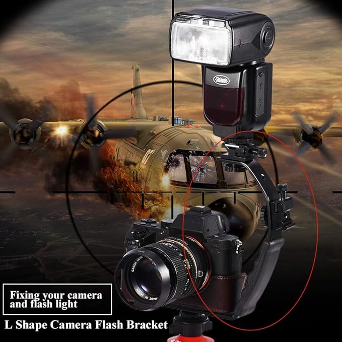 Culnflun Camera Flash Bracket L Shape, Aluminum Alloy Hot Shoe Mount Holder for External Flash Photography Compatible with 120 135 Film DV Cameras Black 192g