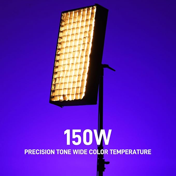 GVM ZipTile Z150B Bi-Color Flexible LED Video Light 2700K~6800K, 15500 lux/m 150W Output Panel Light, 12 Lighting FX with Honeycomb Grid Soft Box, Support App Control for Studio Photography Lighting