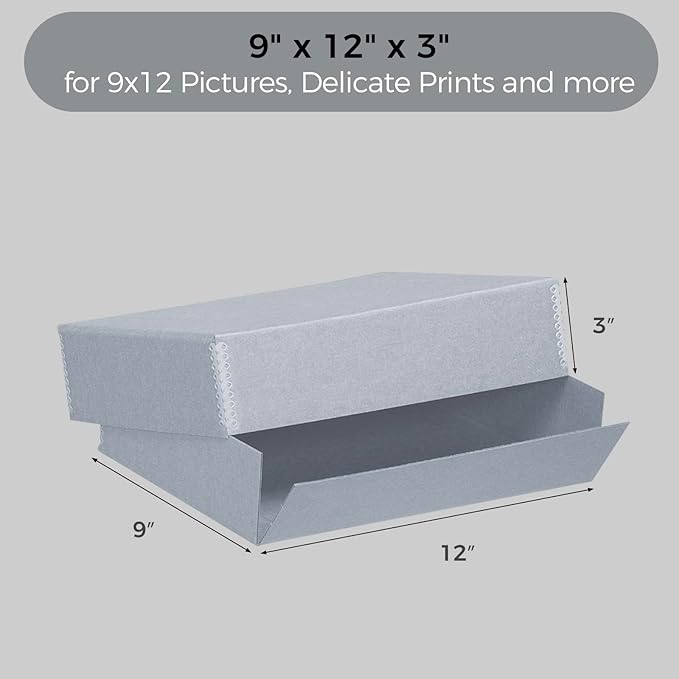 Lineco, Archival Storage Box, Museum Preservation Organizer with Drop Front Design, Acid-Free with Metal Edge, Preserves Picture Longevity, Photos, Documents, Crafts, DIY, 9x12, Pack of 2