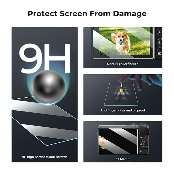 K&F CONCEPT 3 Pack Camera Screen Protector Compatible with Canon G7X III, 0.3mm 9H Hardness Tempered Glass Cover Anti-Scratch Bubble-Free