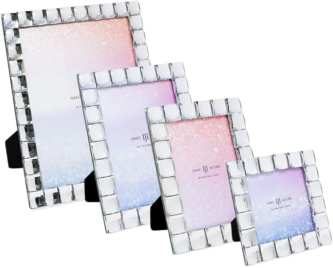 Isaac Jacobs Decorative Sparkling Clear Jewel Picture Frame, Photo Display & Home Décor (4x4, Clear)
