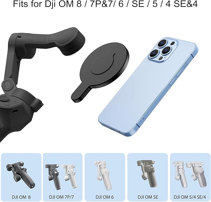 OM Magnetic Phone Mount for DJI Osmo Mobile 8/7P/OM 7/OM 6/SE/OM 5/OM 4 SE/OM 4 Magsafe Quick-Release Adapter Magnet Clamp Clip, Mounting for Video Photo Shooting Phone DJI Gimbal Accessories