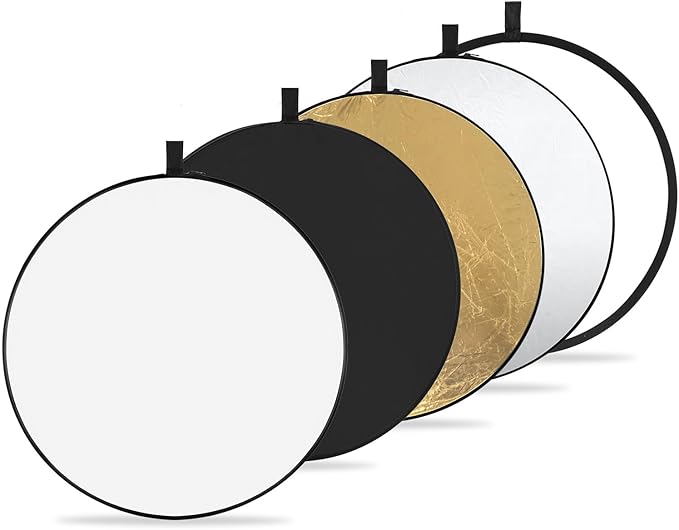 K&F CONCEPT 5-in-1 Light Reflector 22" (56cm) Photography Diffuser Collapsible Portable for Studio and Outdoor Lighting Gold Silver White Black Translucent