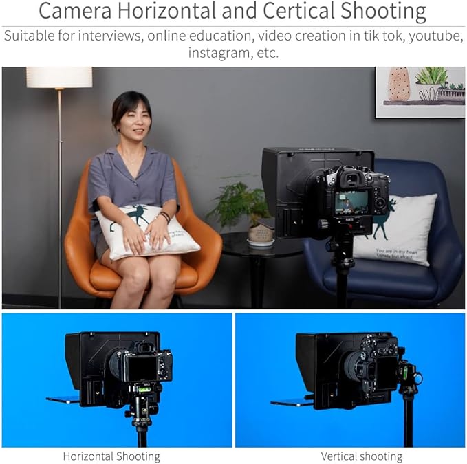 FEELWORLD TP10 10" Portable Foldable Teleprompter for Up to 9" Phone & mini Tablet Prompter Phone DSLR Camera Video Record for Live Stream Interview Speech with Remote Control