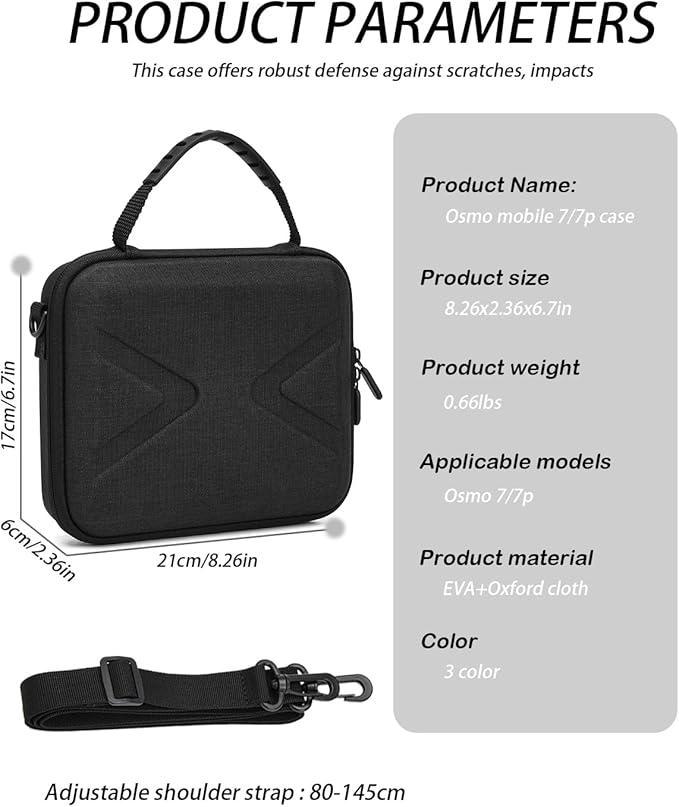 Hard Case for Osmo Mobile 7P / 7, Portable Storage for OM 7P/7, Shoulder Bag for DJI OM 7 /7P Smartphone Gimbal Stabilizer Accessories Case, Black