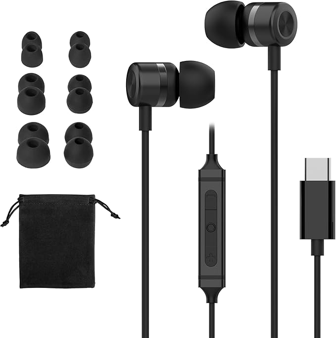 USB C Headphones for iPhone 15 16 17,for Samsung S20-S23 A53 A54 Type C Wired Earbuds,Built-in Microphone Hi-Fi Bass Earphones,4.9ft Long Cord Magnetic in-Ear Ear Buds with 6 Ear Tips(Black)