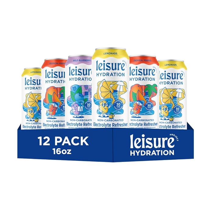 Leisure Hydration Non-Carbonated Electrolyte Refresher, Variety Pack - Low Sugar Nutrient Enhanced Water Beverage - Get The Best Hydration Packed w/ Magnesium & Ashwagandha For Mood & Stress Support, Non-GMO, 16 oz (12-Cans)