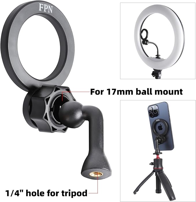 Magnetic Tripod Holder Mount Adapter for MagSafe, Magnet Phone Holder Adapter with 1/4"-20 Screw Hole for iPhone 12 13 14 15 16 Plus Pro Max All Series