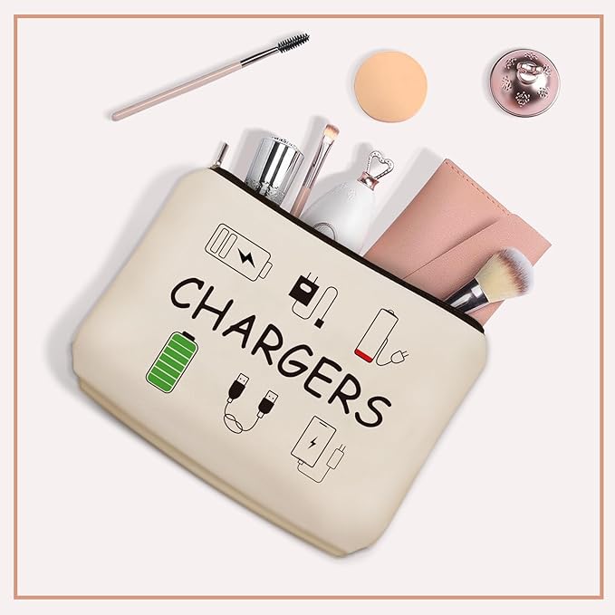 Charger Makeup Bag: Charging Cord Electronics Accessories Themed Cosmetic & Toiletry Organizer Pouch For Teen Girls & Women.Ideal Gift For Travel, Birthdays, & Christmas.