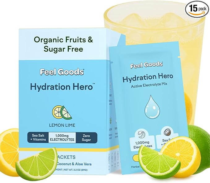 Feel Goods Hydration Hero, Sugar-Free Electrolyte Powder Packets for Daily Hydration - Electrolytes Drink Mix with Magnesium, Potassium & Vitamins for Fasting & Energy - Keto, Vegan & Organic Flavors
