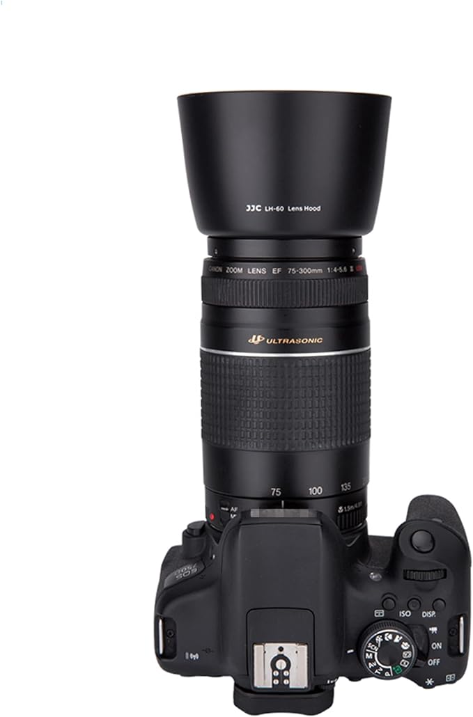 Reversible ET-60 Lens Hood Shade Protector for Canon EF 75-300mm f/4-5.6 III USM & EF-S 55-250mm f/4-5.6 is II & RF 75-300mm F/4-5.6 On 5D Mark IV III 7D 6D Mark II 90D 80D Rebel T8i T7i T7